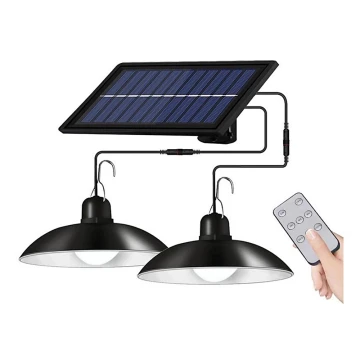 LED Dimmable solar chandelier on a string 2xLED/1,8W/3,7V IP44 6500K 1200 mAh + remote control