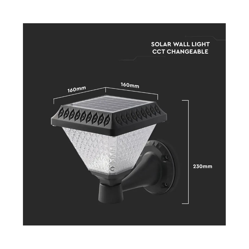 LED Dimmable solar wall lamp LED/0,8W/5,5V 3000/4000/6400K IP44 + remote control