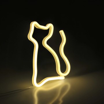 LED Neon wall decoration CAT LED/3W/3xAA USB yellow