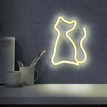 LED Neon wall decoration CAT LED/3W/3xAA yellow