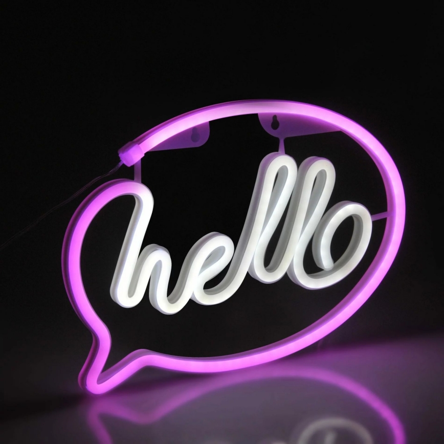 LED Neon wall decoration HELLO LED/3W/3xAA USB pink