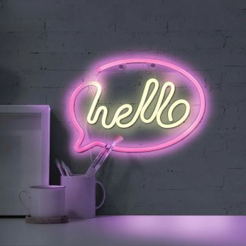 LED Neon wall decoration HELLO LED/3W/3xAA USB pink