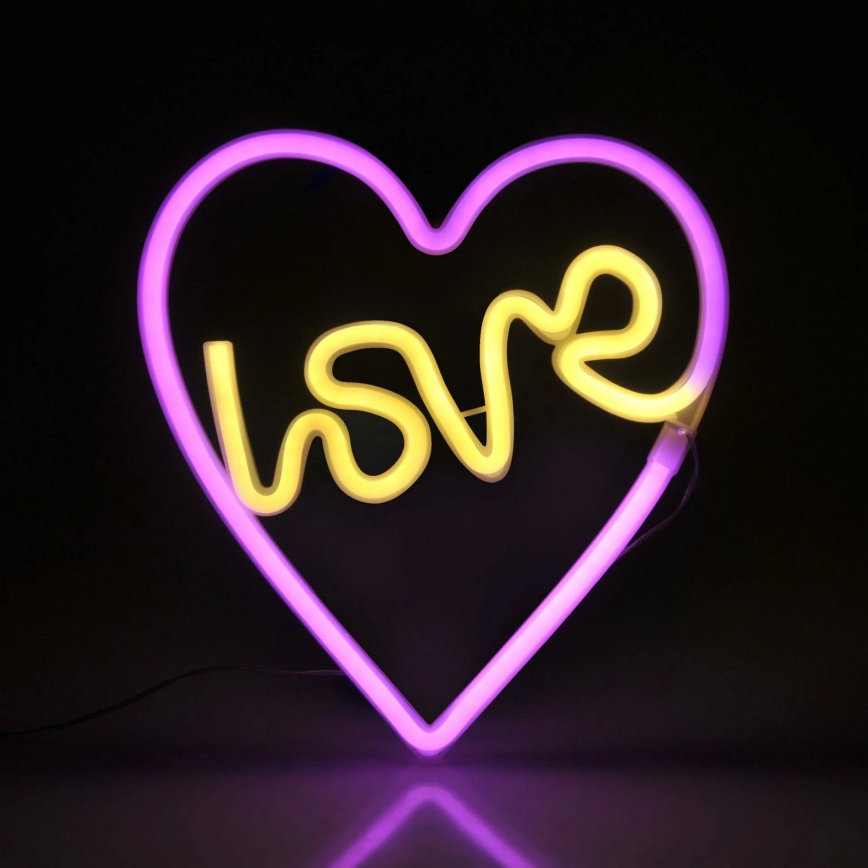 LED Neon wall decoration LOVE LED/3W/3xAA USB pink