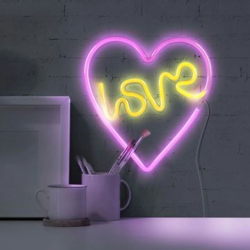 LED Neon wall decoration LOVE LED/3W/3xAA USB pink