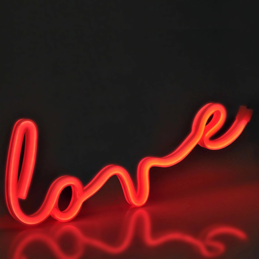 LED Neon wall decoration LOVE LED/3W/3xAA USB red