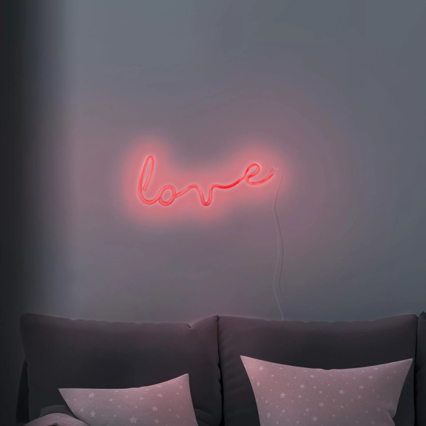 LED Neon wall decoration LOVE LED/3W/3xAA USB red