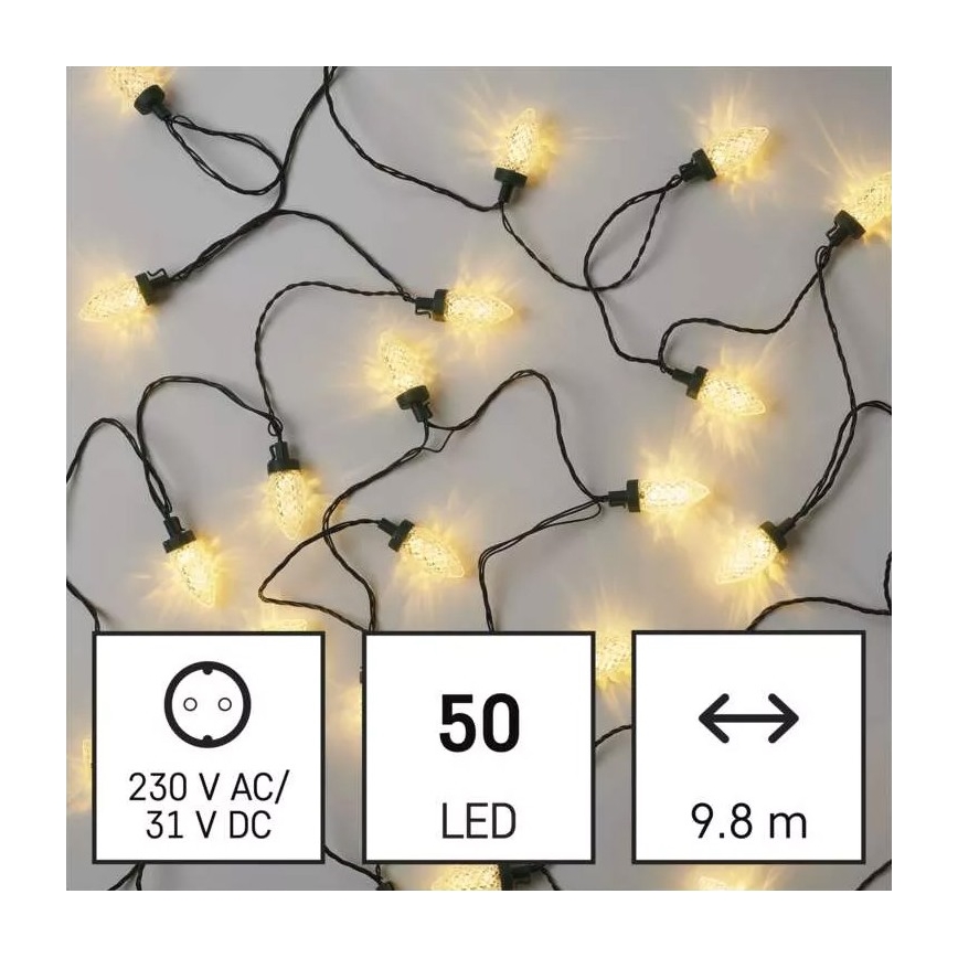 LED Outdoor Christmas chain 50xLED/8 functions 14,8 m IP44 warm white