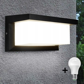 LED Outdoor wall light with bulb with dusk sensor NEELY 1xE27/9W/230V IP54 black