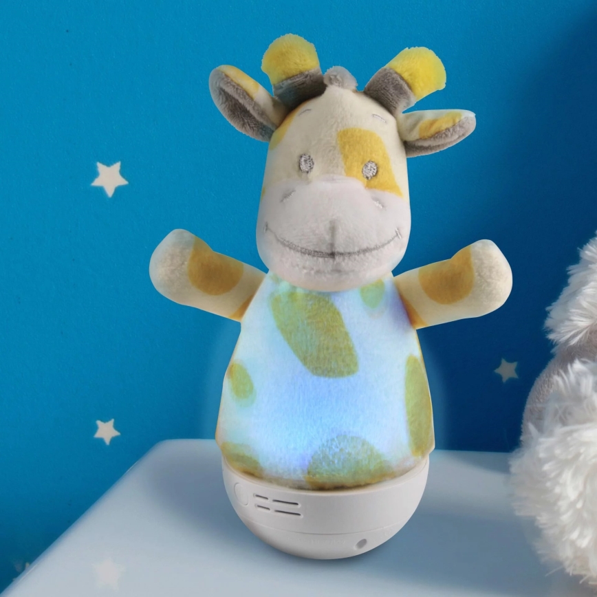 LED RGB Children's night small lamp with a melody 3xAAA/5V giraffe