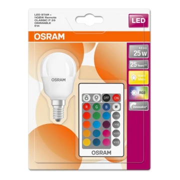 LED RGBW Dimmable bulb RETROFIT E14/4,5W/230V 2700K + RC - Osram