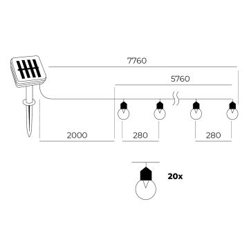 LED - Solar chain 20xLED/0,12W/1,2V 1xAA IP44 3000K