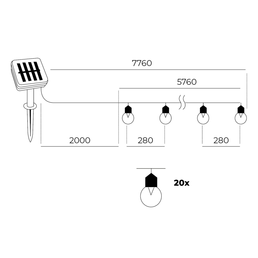 LED - Solar chain 20xLED/0,12W/1,2V 1xAA IP44 3000K