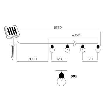 LED - Solar chain 30xLED/0,12W/1,2V 1xAA IP44 3000K