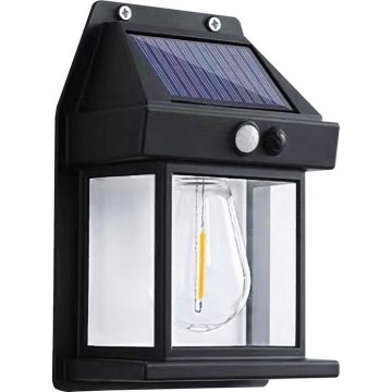 LED Solar wall light with sensor LANTER LED/1W/3,7V IP44 black