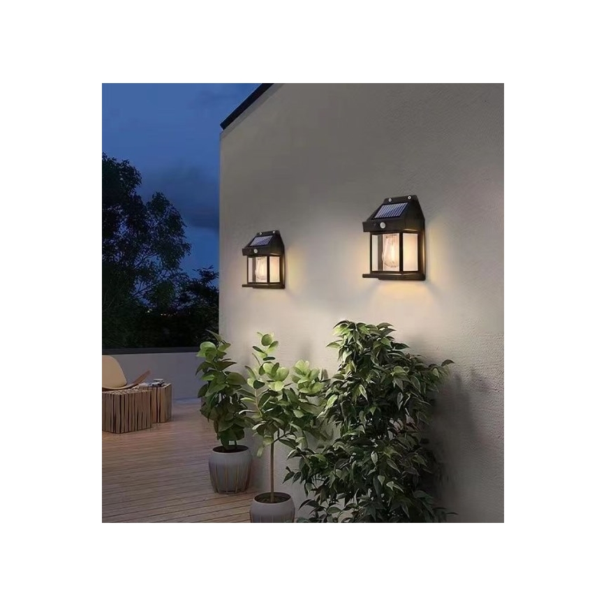 LED Solar wall light with sensor LANTER LED/1W/3,7V IP44 black