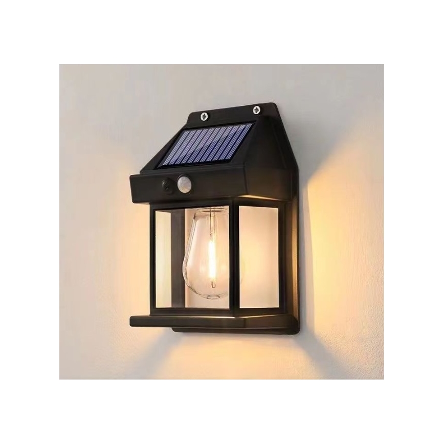 LED Solar wall light with sensor LANTER LED/1W/3,7V IP44 black