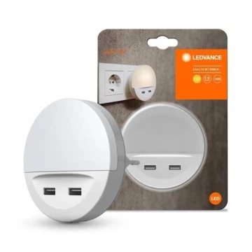 Ledvance - LED Night light into a socket with sensor LUNETTA 2xUSB LED/13W/230V