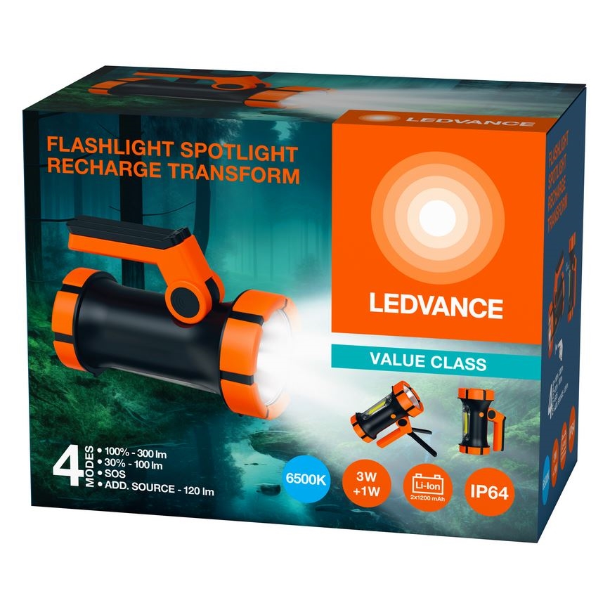 Ledvance - LED Rechargeable flashlight with a power bank FLASHLIGHT LED/3W/5V IP64 2400mAh