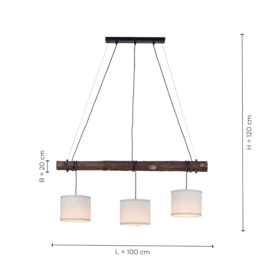 Leuchten Direkt 11238-79 - Chandelier on a string BARK 3xE27/40W/230V wood