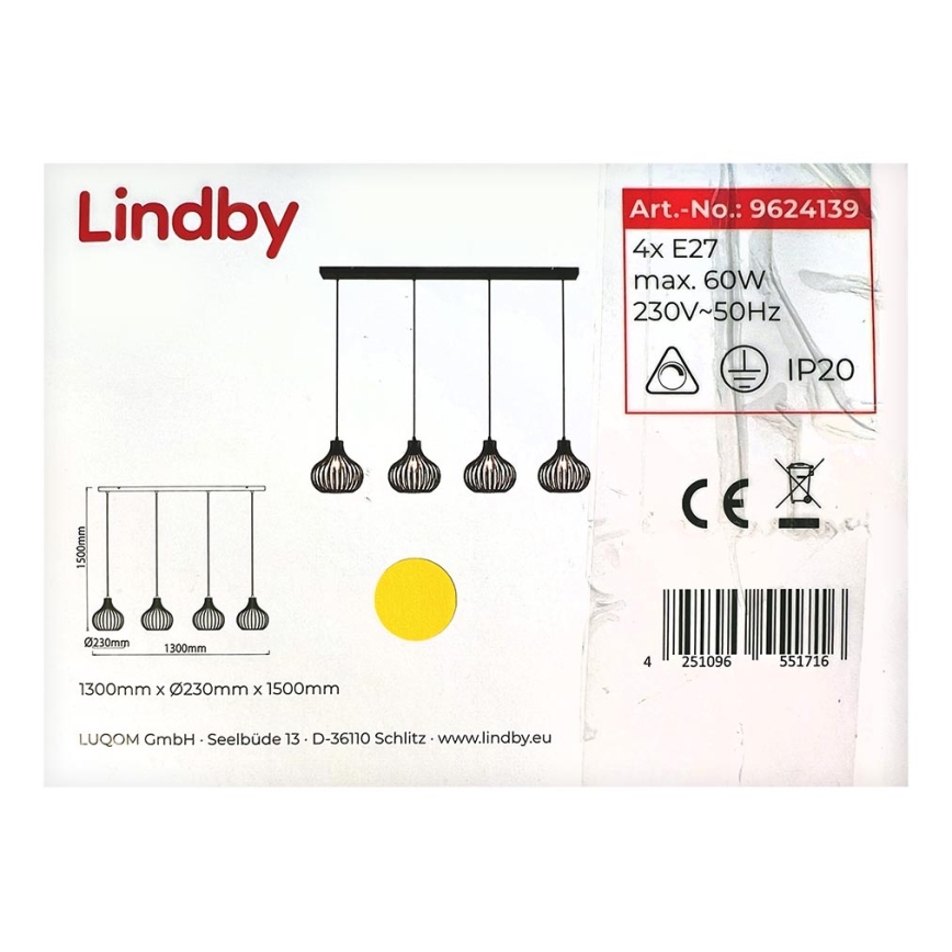 Lindby - Chandelier on a string FRANCES 4xE27/60W/230V