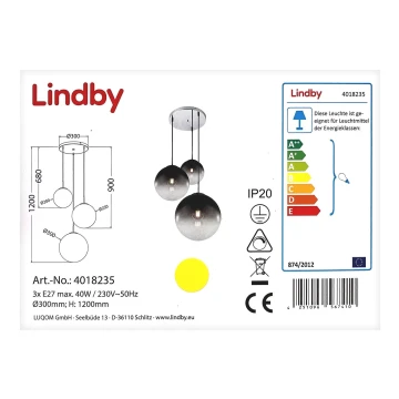 Lindby - Chandelier on a string ROBYN 3xE27/40W/230V