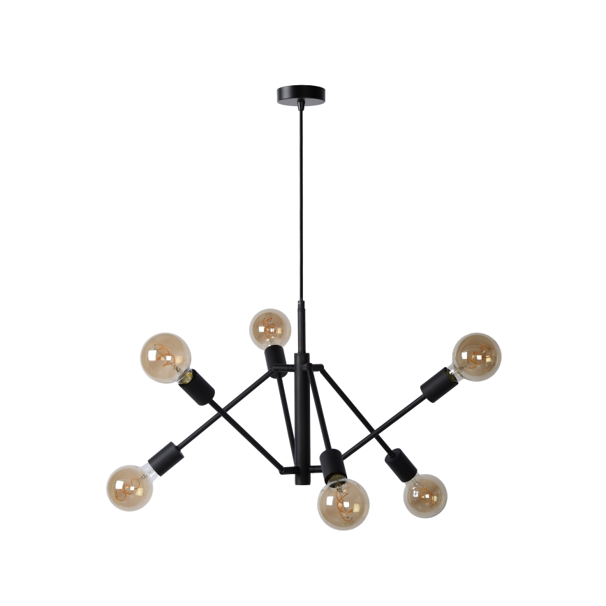 Lucide 21424/06/30 - Chandelier on a string LESTER 6xE27/40W/230V black