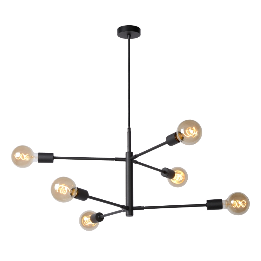 Lucide 21424/06/30 - Chandelier on a string LESTER 6xE27/40W/230V black