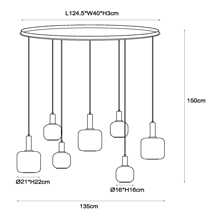 Lucide 45405/07/30 - Chandelier on a string ELOISE 7xE27/40W/230V black