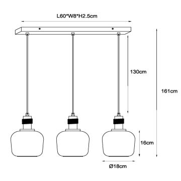 Lucide 45408/03/62 - Chandelier on a string ILONA 3xE27/40W/230V black/beige