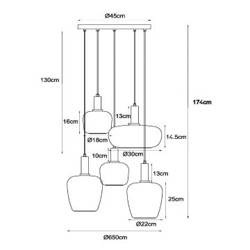 Lucide 45408/15/99 - Chandelier on a string ILONA 5xE27/40W/230V black/beige