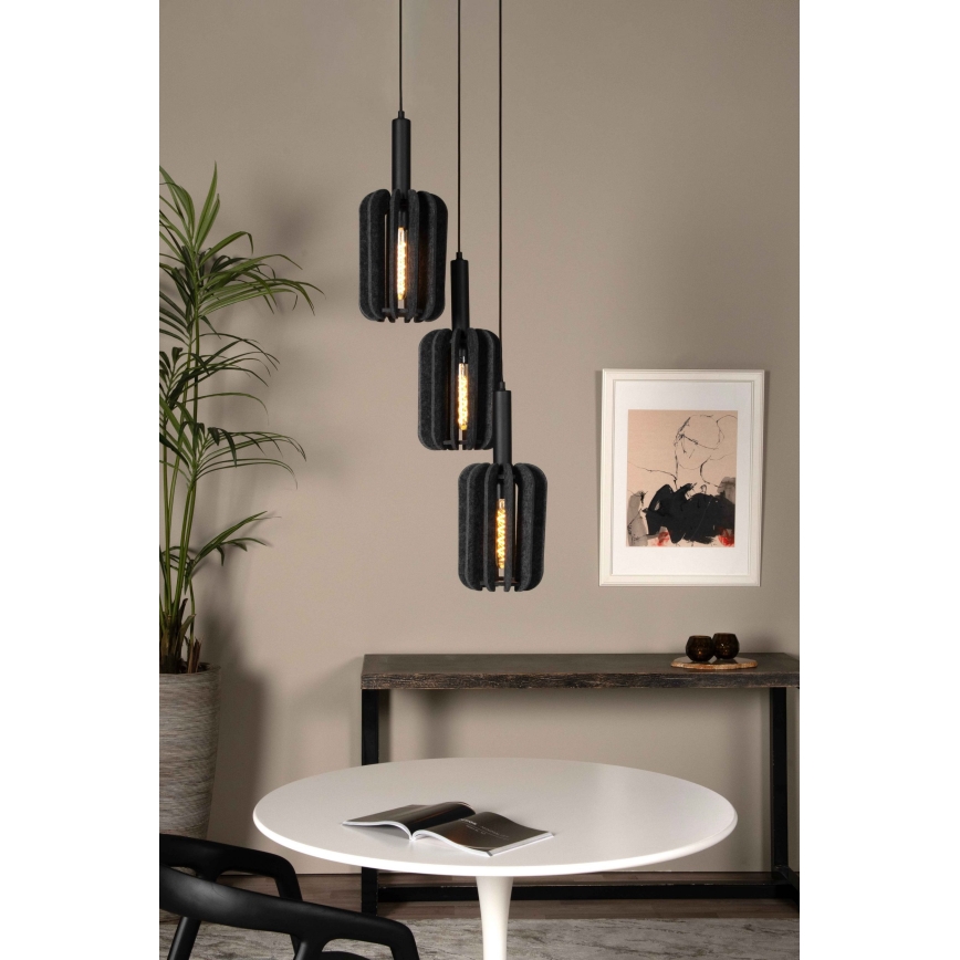 Lucide 45492/13/36 - Chandelier on a string RAFAL 3xE27/40W/230V black/grey