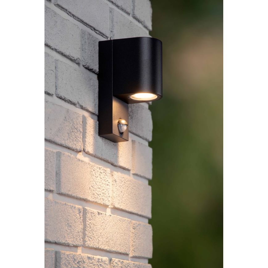 Lucide 69803/01/30 - Outdoor light with sensor ZARO 1xGU10/7W/230V IP65 black