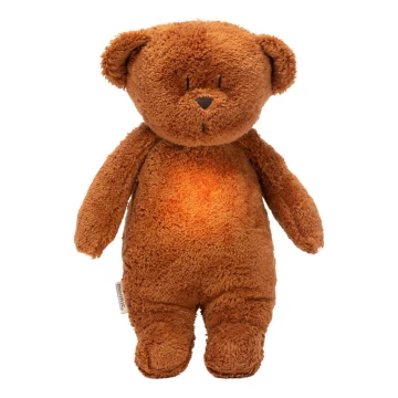 Moonie - Snuggle buddy with a melody and light little bear organic caramel natur