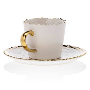 Mug with saucer and spoon VALIA creamy/gold