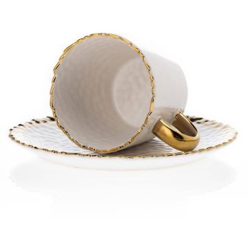 Mug with saucer and spoon VALIA creamy/gold