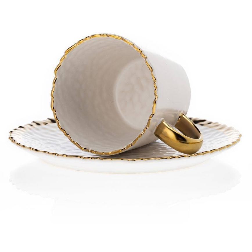 Mug with saucer and spoon VALIA creamy/gold