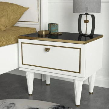 Nightstand RAVENNA 47,2x50 cm white/black/gold