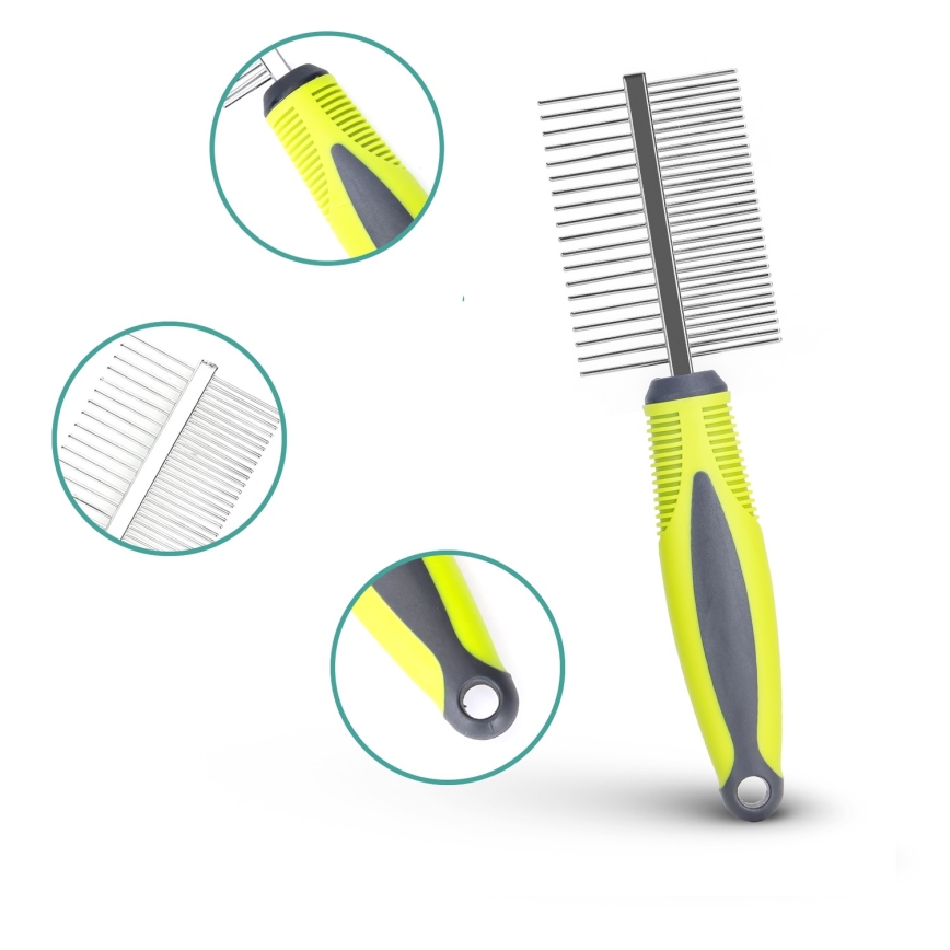 Nobleza - Double-sided comb for dogs and cats green