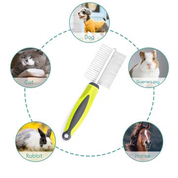 Nobleza - Double-sided comb for dogs and cats green