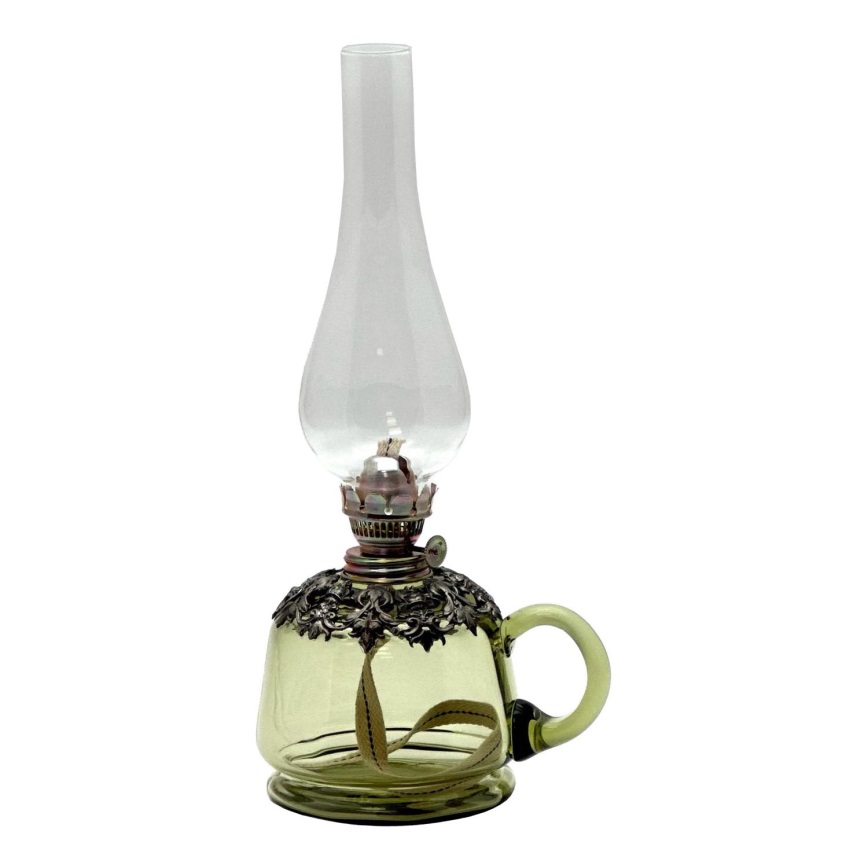 Oil lamp LUCIE 35 cm forest green decorated with tin