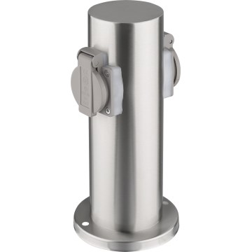 Outdoor socket column 2Z 230V IP44 matte chrome round