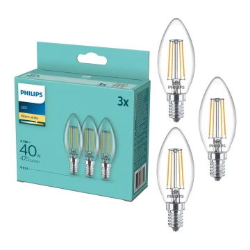 PACK 3x LED Bulb Philips B35 E14/4.3W/230V 2,700K