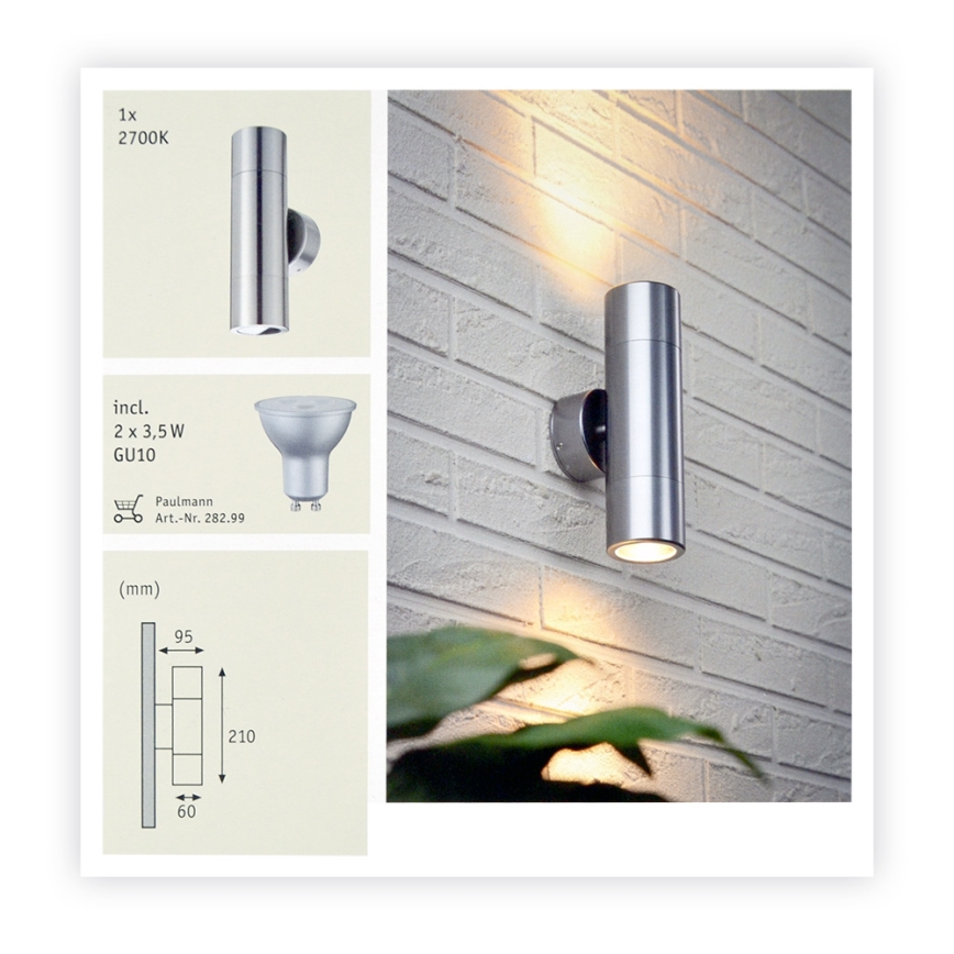 Paulmann  18009 - 2xLED-GU10/3,5W IP44 Outdoor wall light FLAME 230V