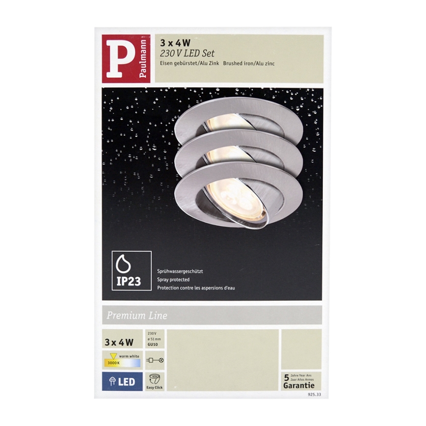 Paulmann 92533 - SET 3xGU10-LED/4W Dimmable bathroom recessed lighting PREMIUM 230V