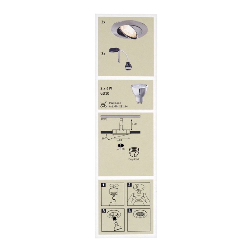 Paulmann 92533 - SET 3xGU10-LED/4W Dimmable bathroom recessed lighting PREMIUM 230V