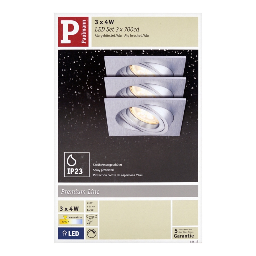 Paulmann 92619 - SET 3xLED-GU10/4W Dimmable bathroom recessed Lighting PREMIUM LINE 230V