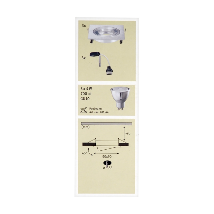 Paulmann 92619 - SET 3xLED-GU10/4W Dimmable bathroom recessed Lighting PREMIUM LINE 230V