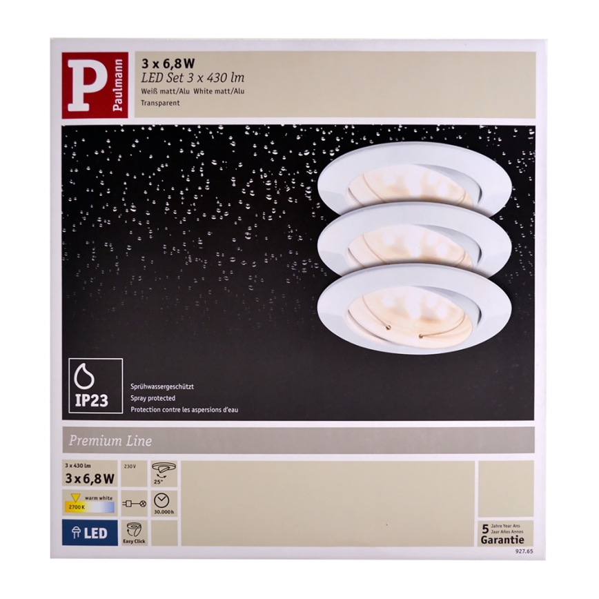 Paulmann 92765 - SET 3x LED suspended ceiling light COIN 3xLED/6,8W/230V white