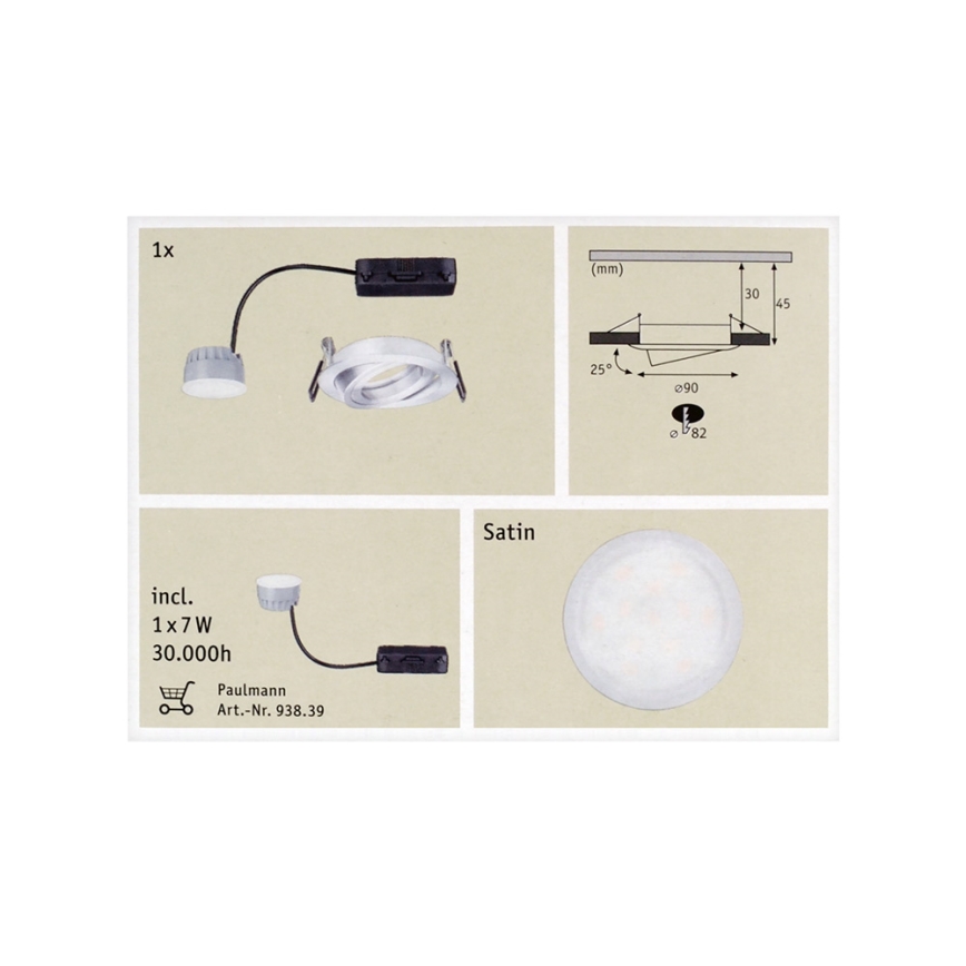 Paulmann 92832 - LED Recessed light COIN 1xLED/7W/230V