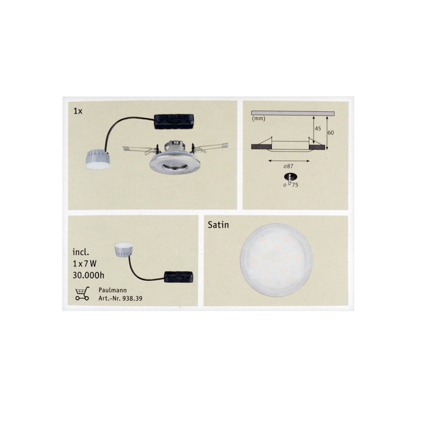 Paulmann 92848 - 1xLED/7W IP65 Bathroom recessed light COIN 230V